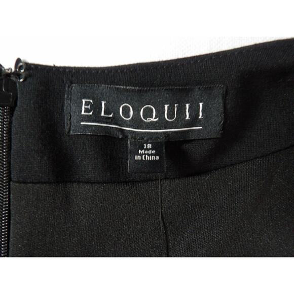 Eloquii Blouse Top 18 Black Scalloped Neck Short Sleeve Career Office Rayon NWT - Picture 7 of 12